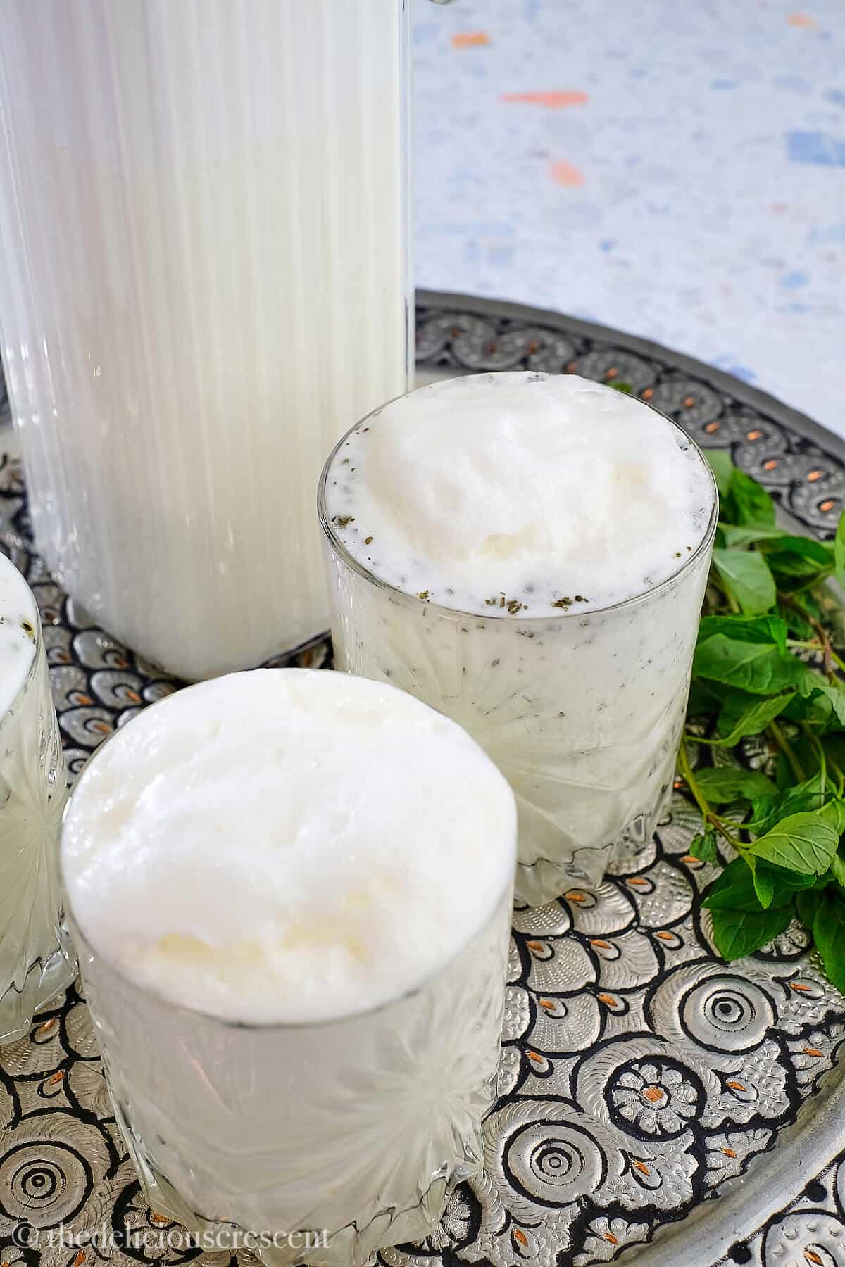 Two glasses will of Ayran drink.