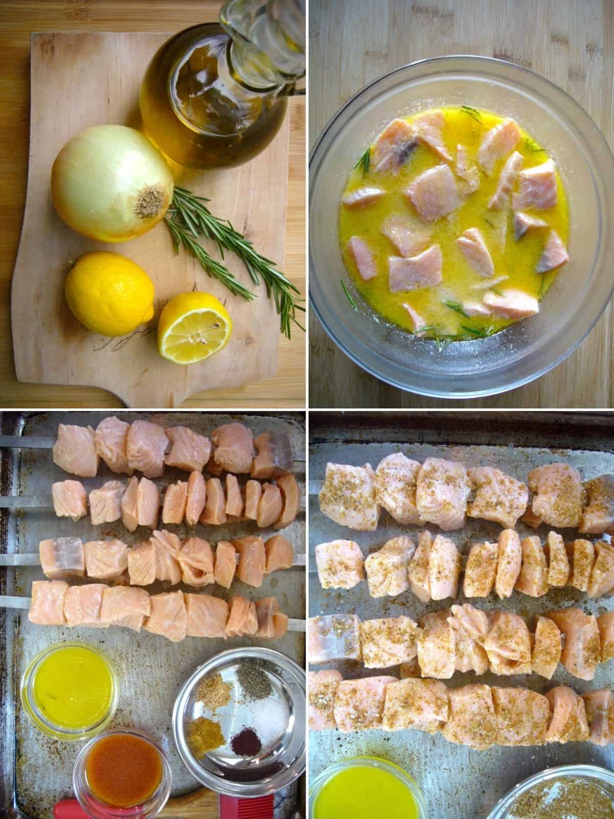 Step by step preparation of fish kabobs