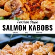 Grilled salmon kabobs pin image.