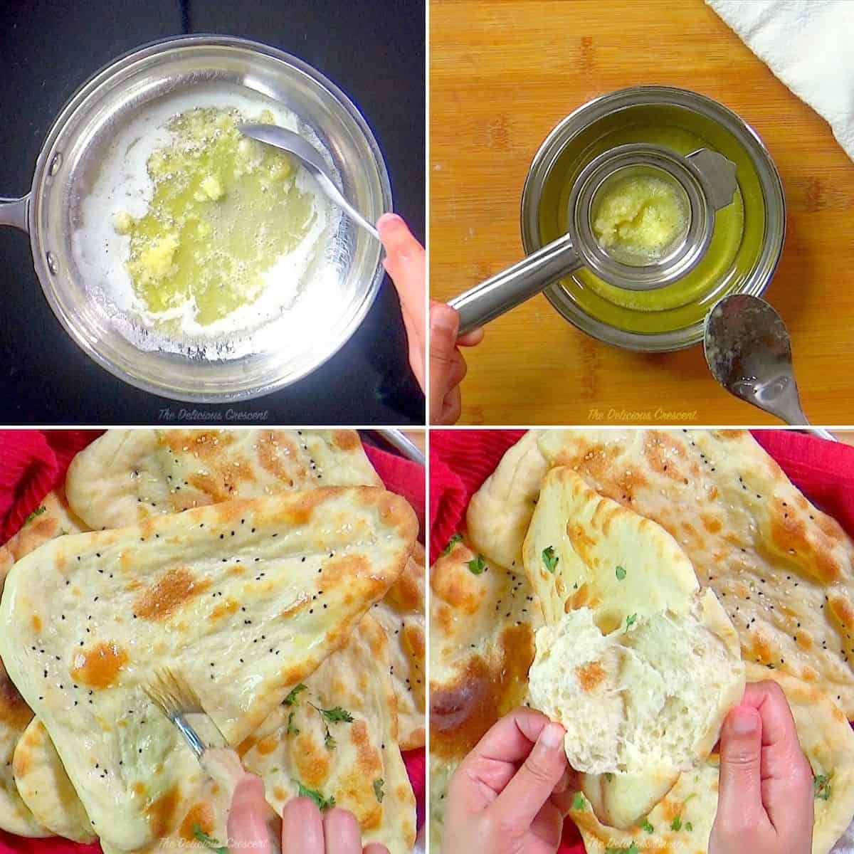 Make garlic butter and brush on baked naan.