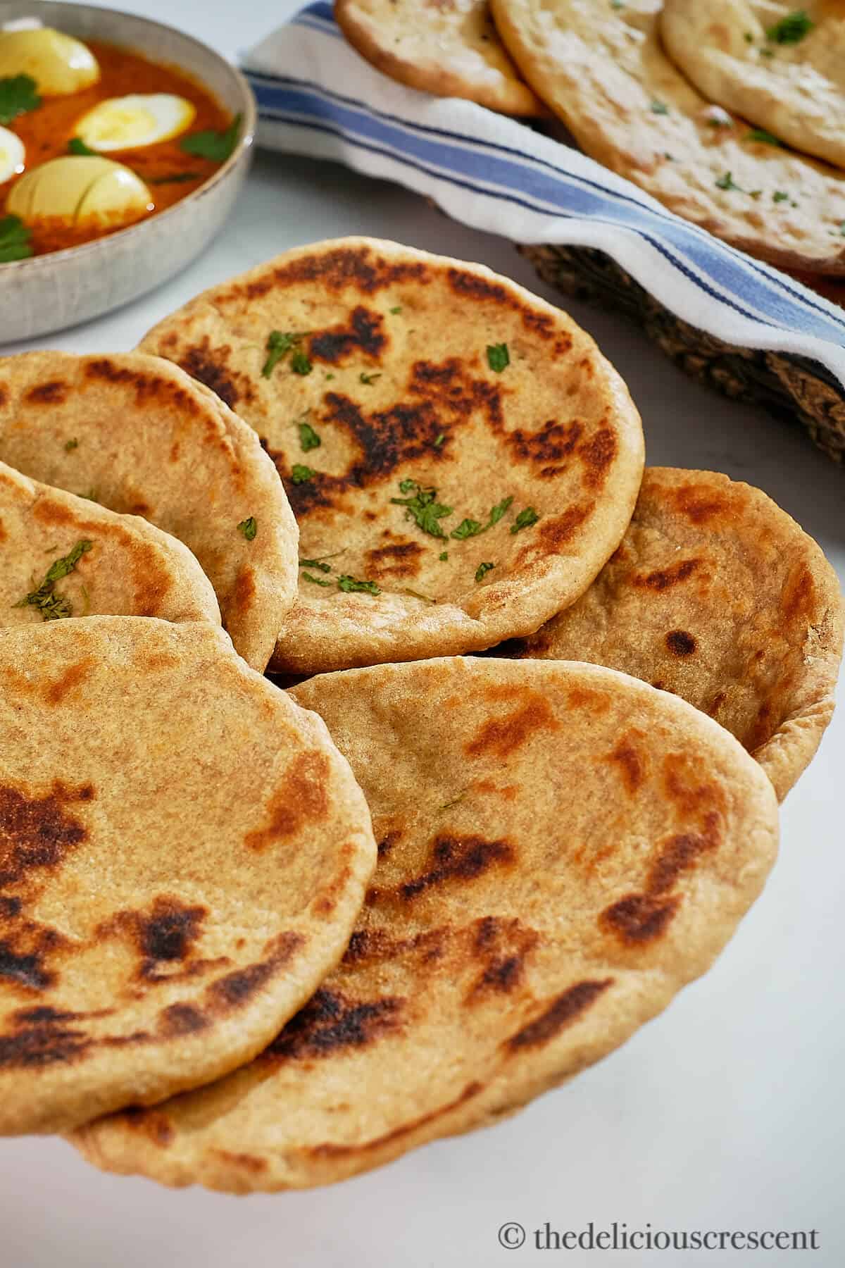 Healthy flatbreads cooked on stove top and served.