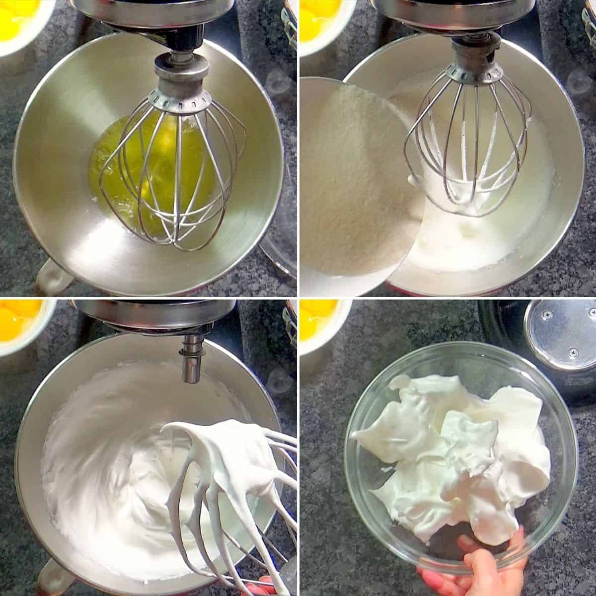 Whipping egg whites until stiff.