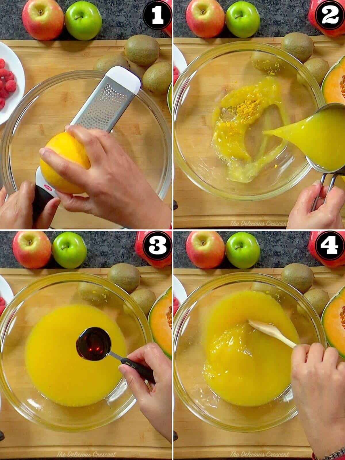 Making the dressing with orange juice.