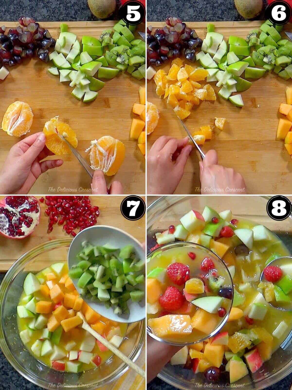 Chopping fruits and making the salad.