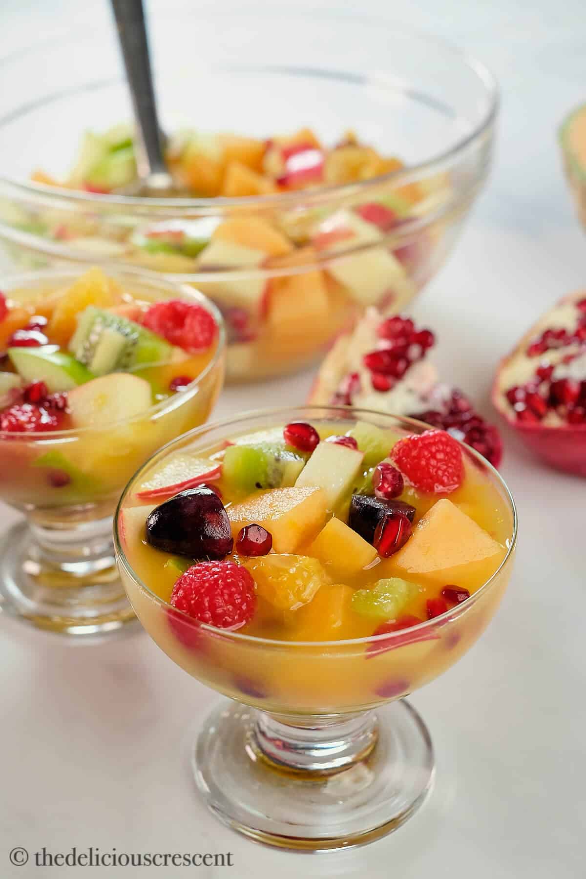 Assorted fruits with honey citrus dressing.