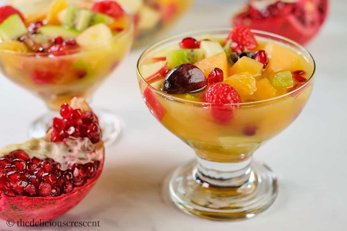 Variety of fruits with a citrus honey dressing.