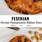 Fesenjan (Persian chicken stew) pin image.