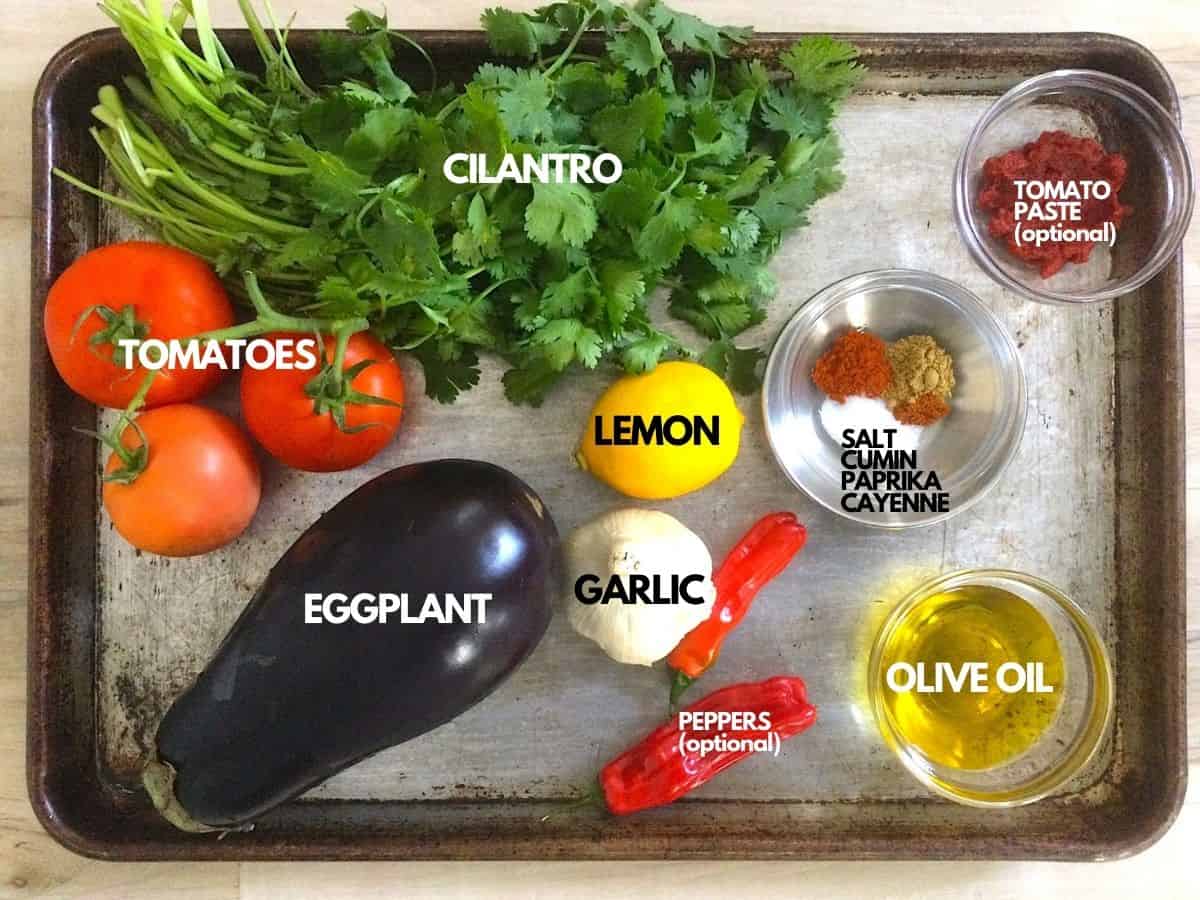 Ingredients for making eggplant dip.