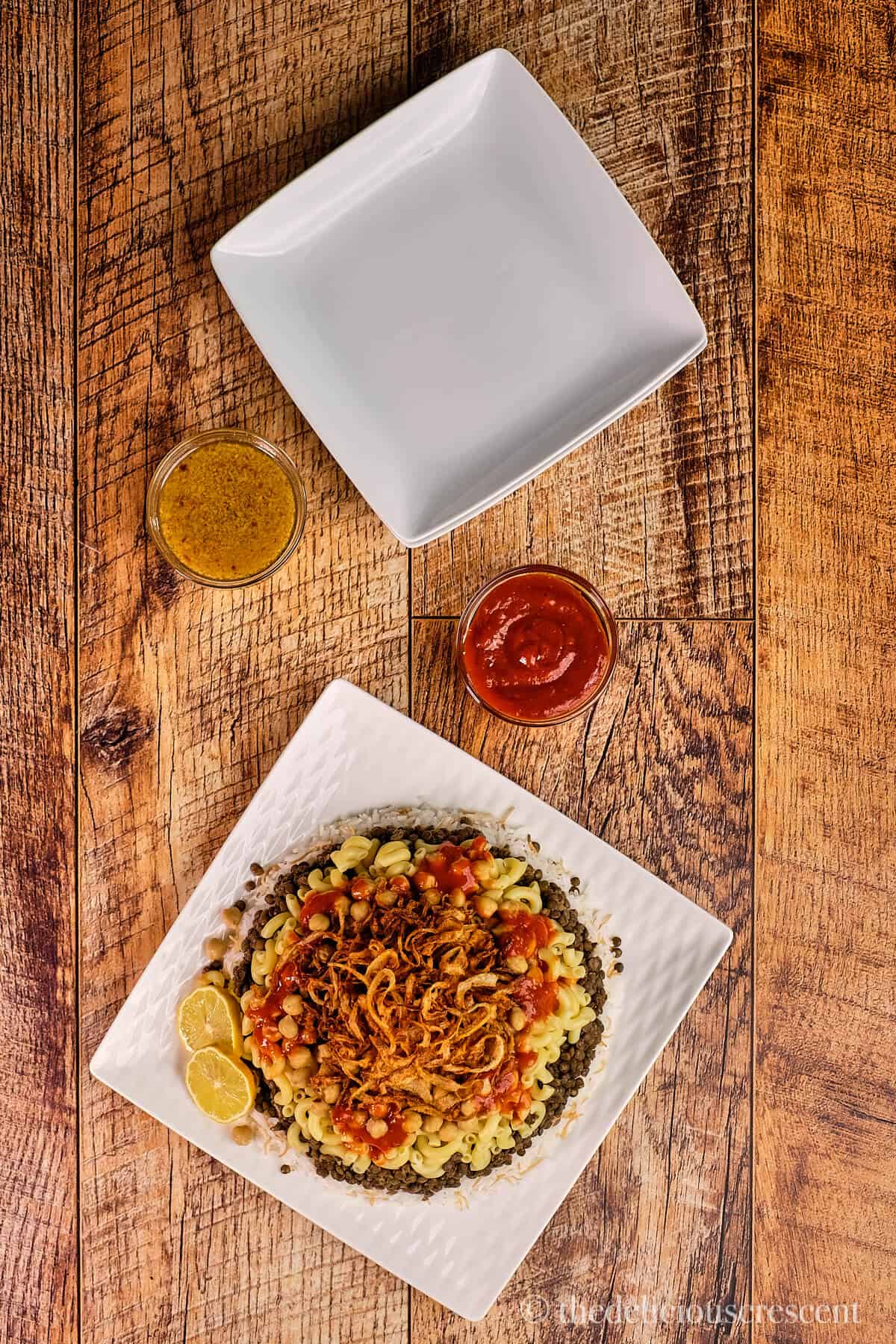 Overhead view of the Egyptian rice dish served in a plate.