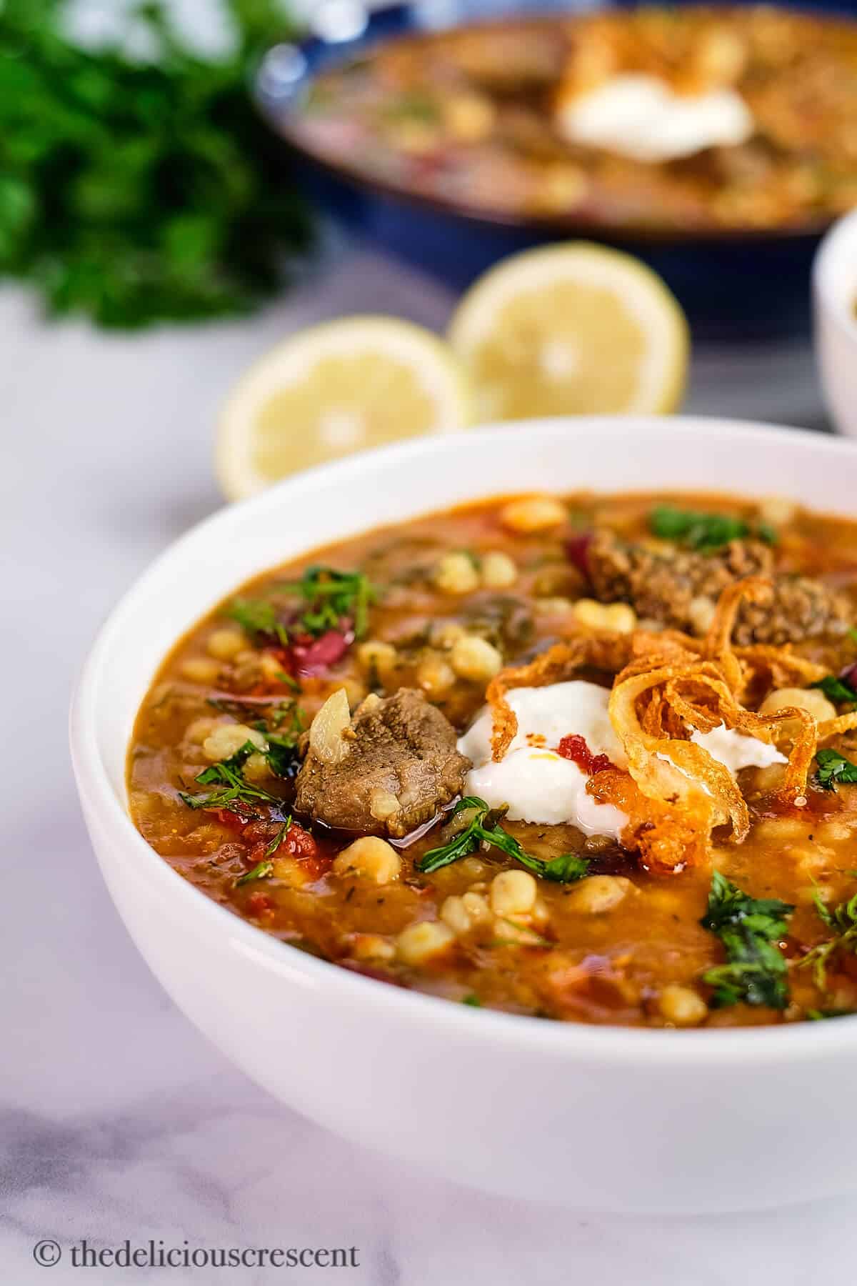Persian style soup made with beef and barley.