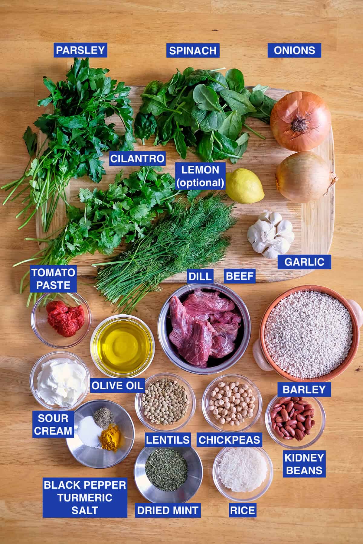 Ingredients used for making the soup.