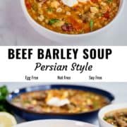 Beef and barley soup (Persian style) pin image.