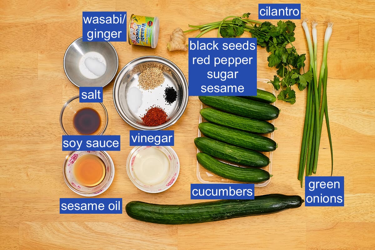 Ingredients for pickled cucumber salad (Asian style)
