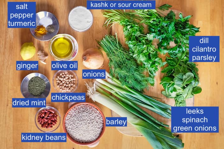 Ingredients needed for making the soup.
