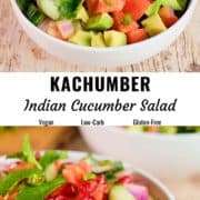 Kachumber (Indian cucumber salad) pin image.