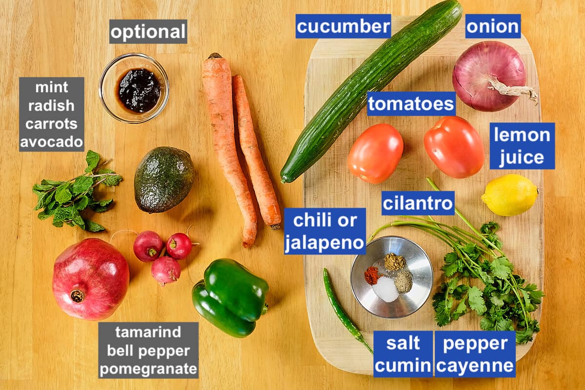 Ingredients for making Indian cucumber salad.