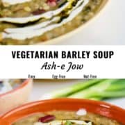 Vegetarian barley soup (ash-e jow) pin image.