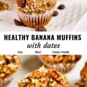 Healthy banana muffins pin image.