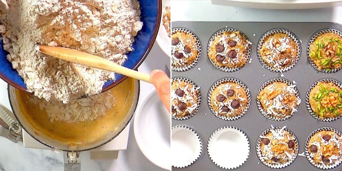 Making the batter and filling the baking pan.