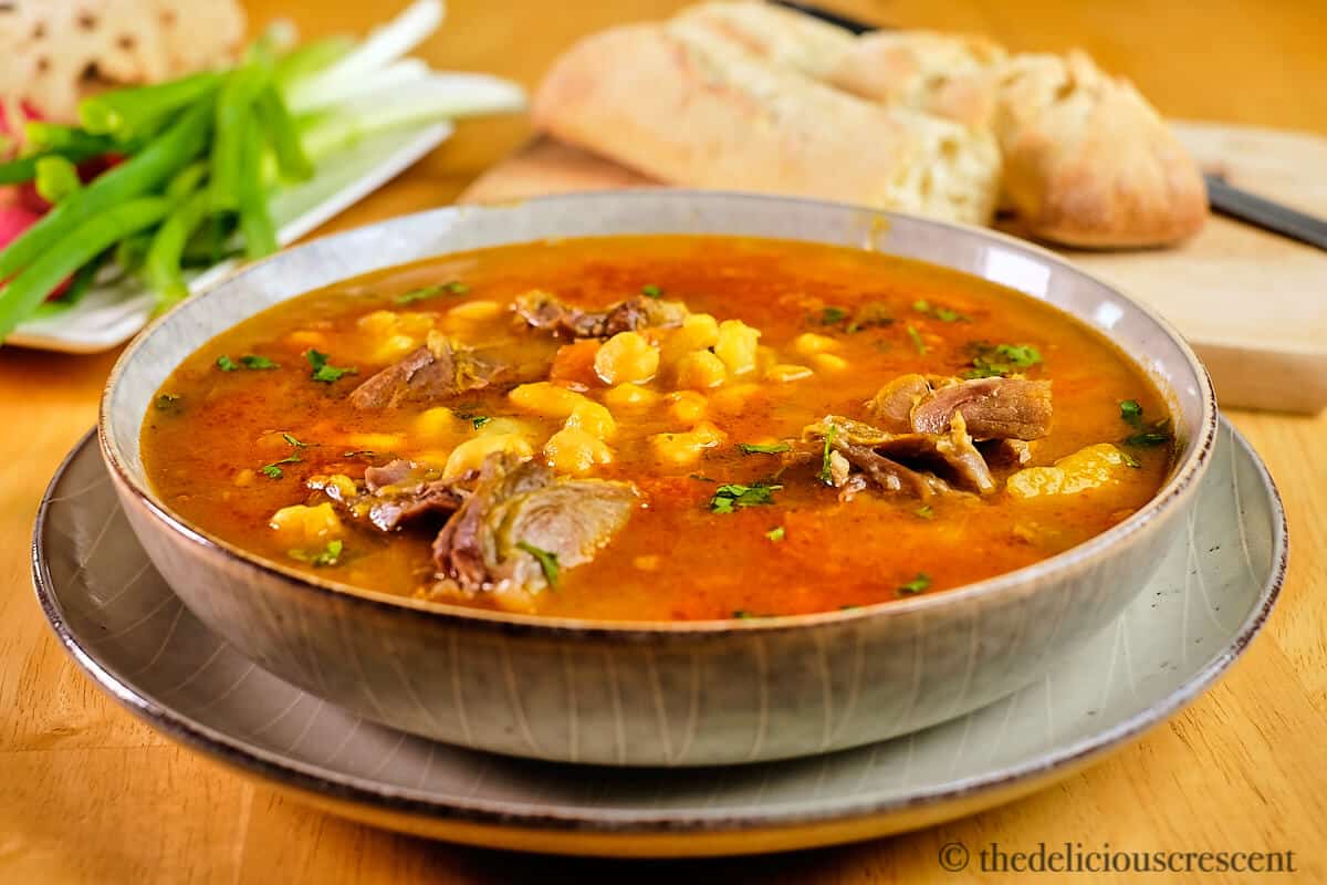 Abgoosht, Persian soup served in a bowl.