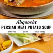 Abgoosht Persian meat soup pin image.