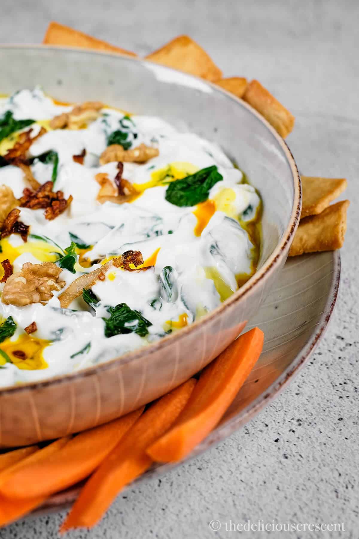 Greek yogurt dip made with spinach.