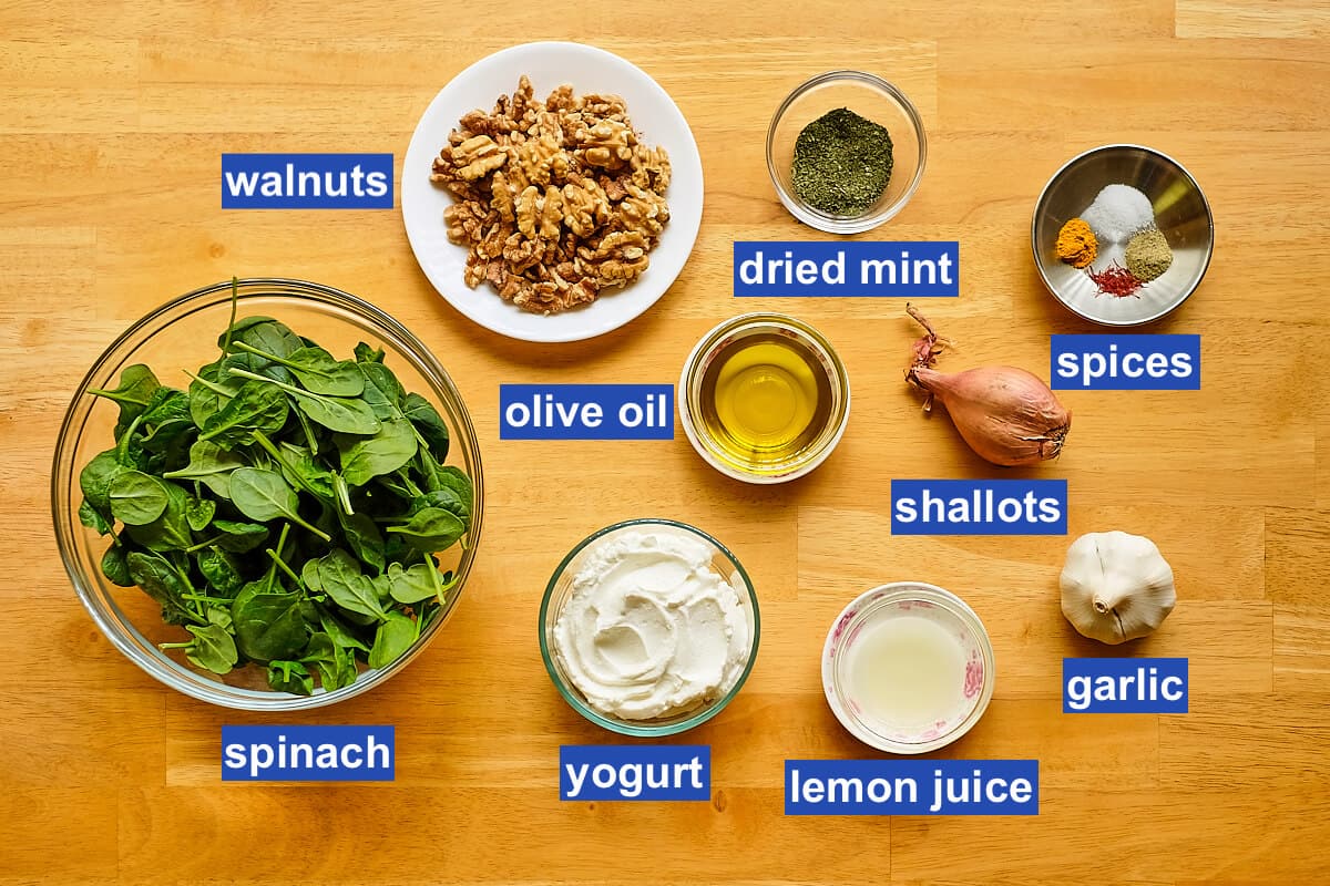 Ingredients needed for healthy spinach dip.
