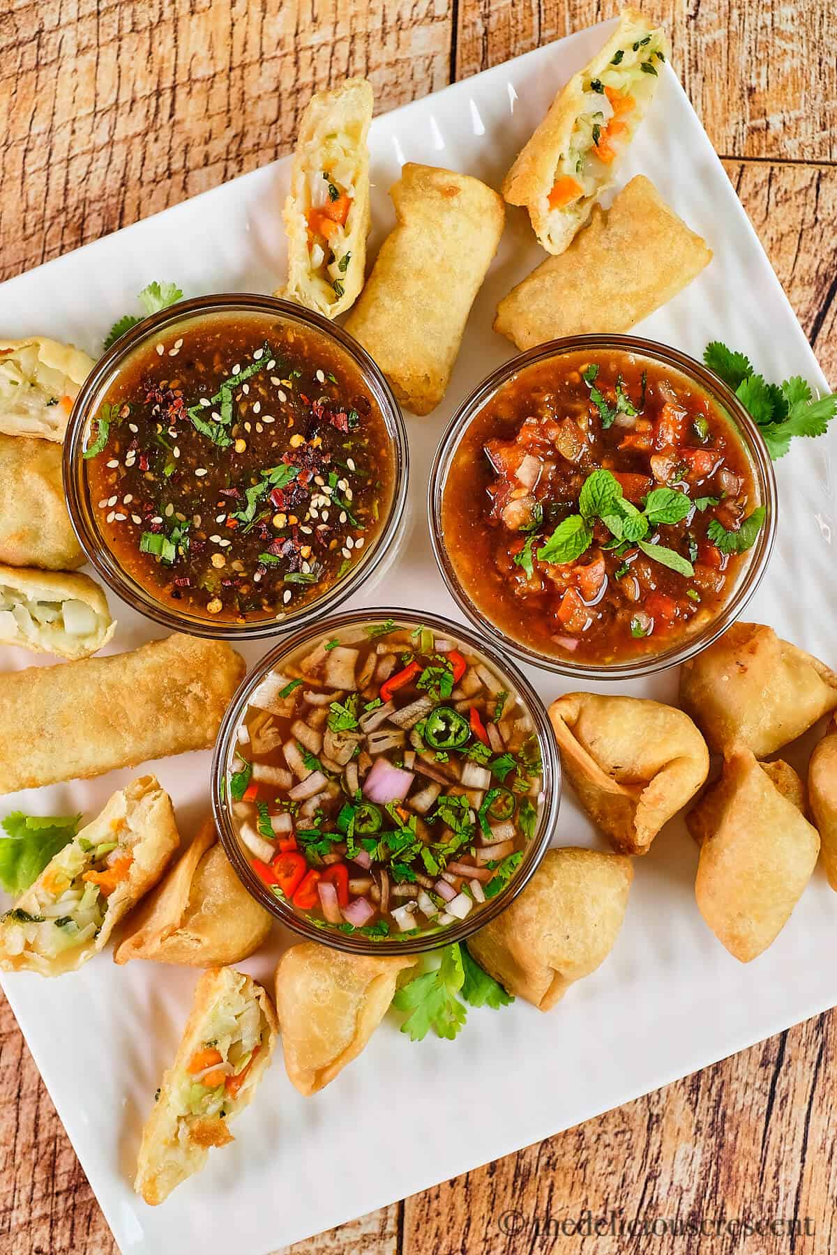 Tamarind dipping sauces served with appetizers.
