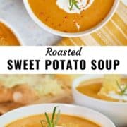 Sweet potato soup with coconut milk pin image.