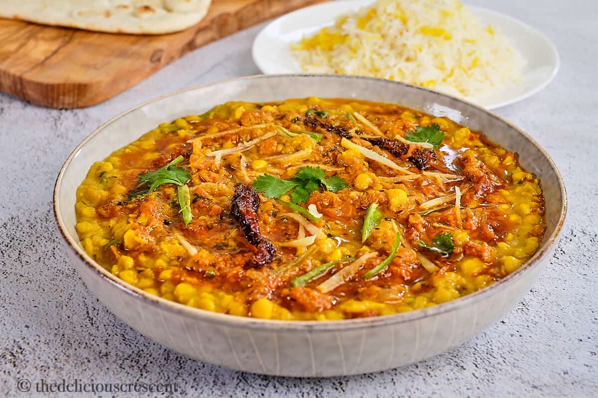 Indian chana dal served in a bowl.