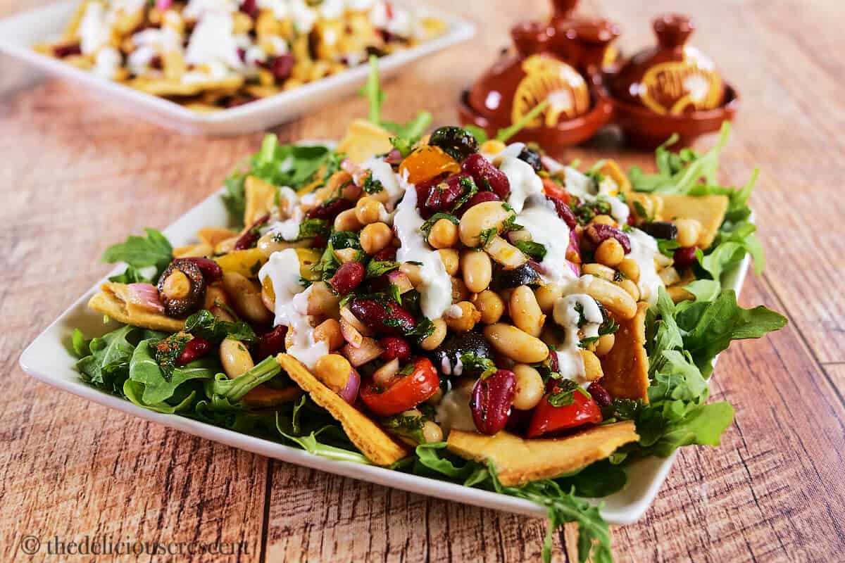 Three bean mediterranean salad served in a plate.