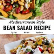 Mediterranean bean salad pin image.