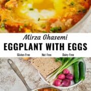 Mirza Ghasemi eggplant dip with eggs pin image.