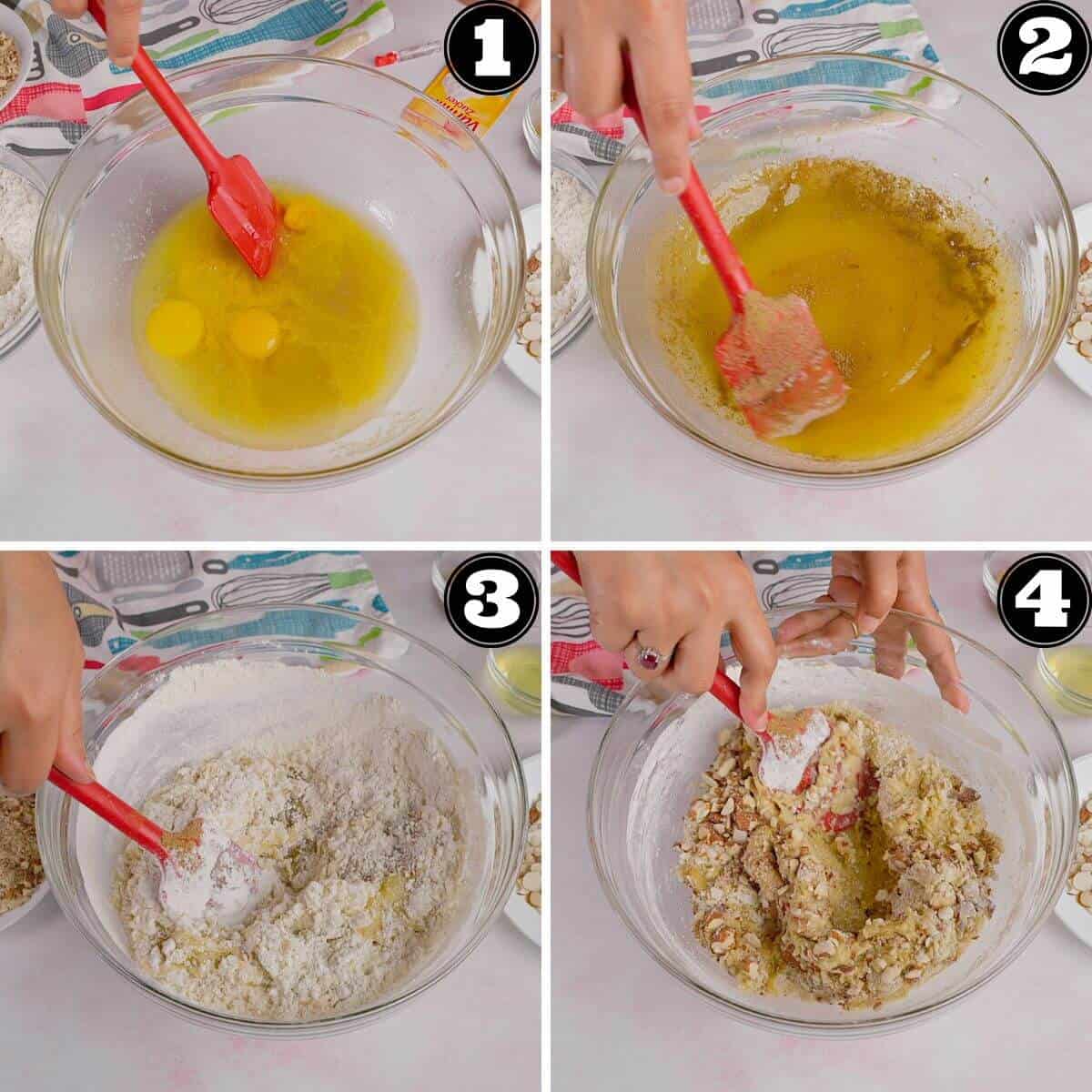 Mixing wet and dry ingredients for biscotti