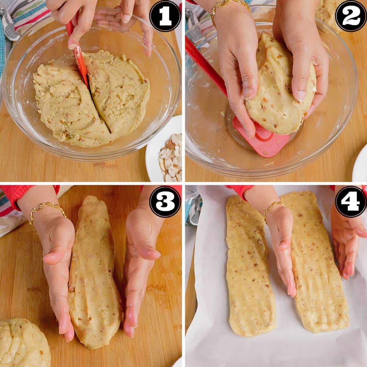 Dividing and shaping the dough into logs
