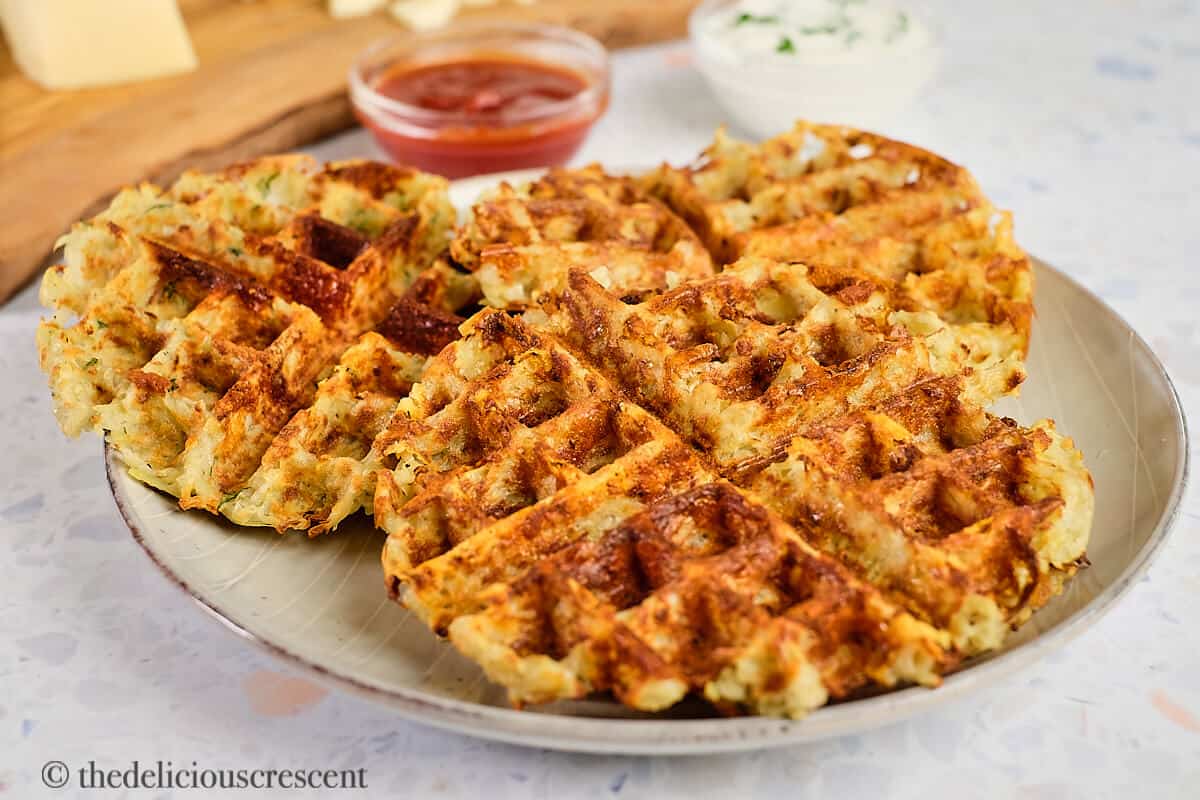 Potato waffles in a plate.