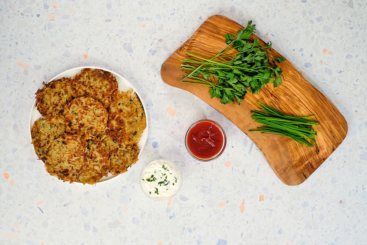 Kartoffelpuffer served with tomato ketchup.