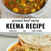 Keema recipe (ground beef curry) pin image.