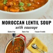 Moroccan lentil soup pin image.