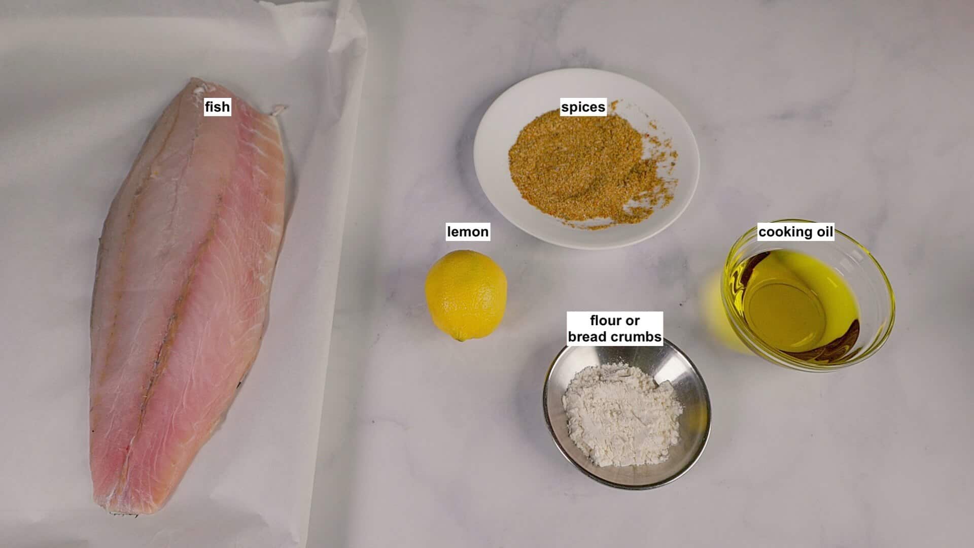 Ingredients needed for making the fish.