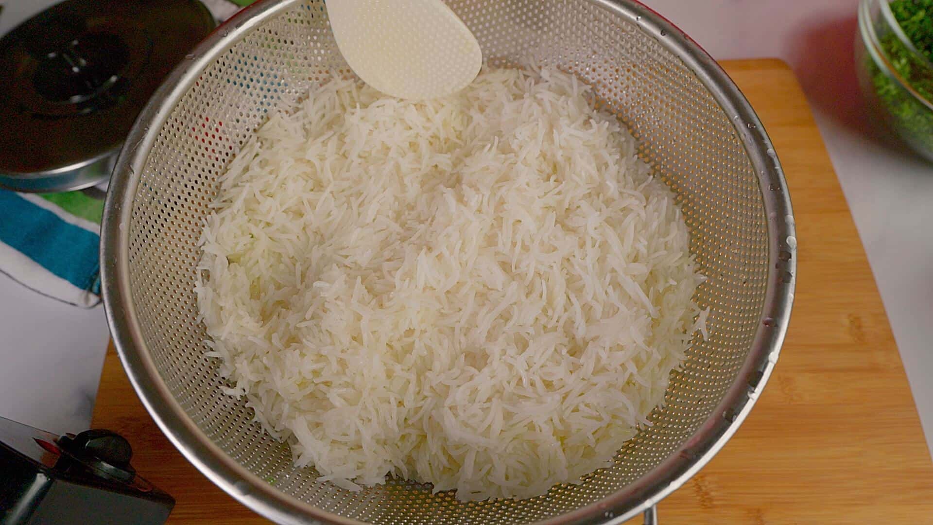 Freshly cooked basmati rice.