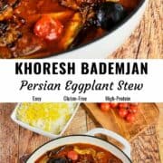 Khoresh bademjan (Persian eggplant stew) pin image.