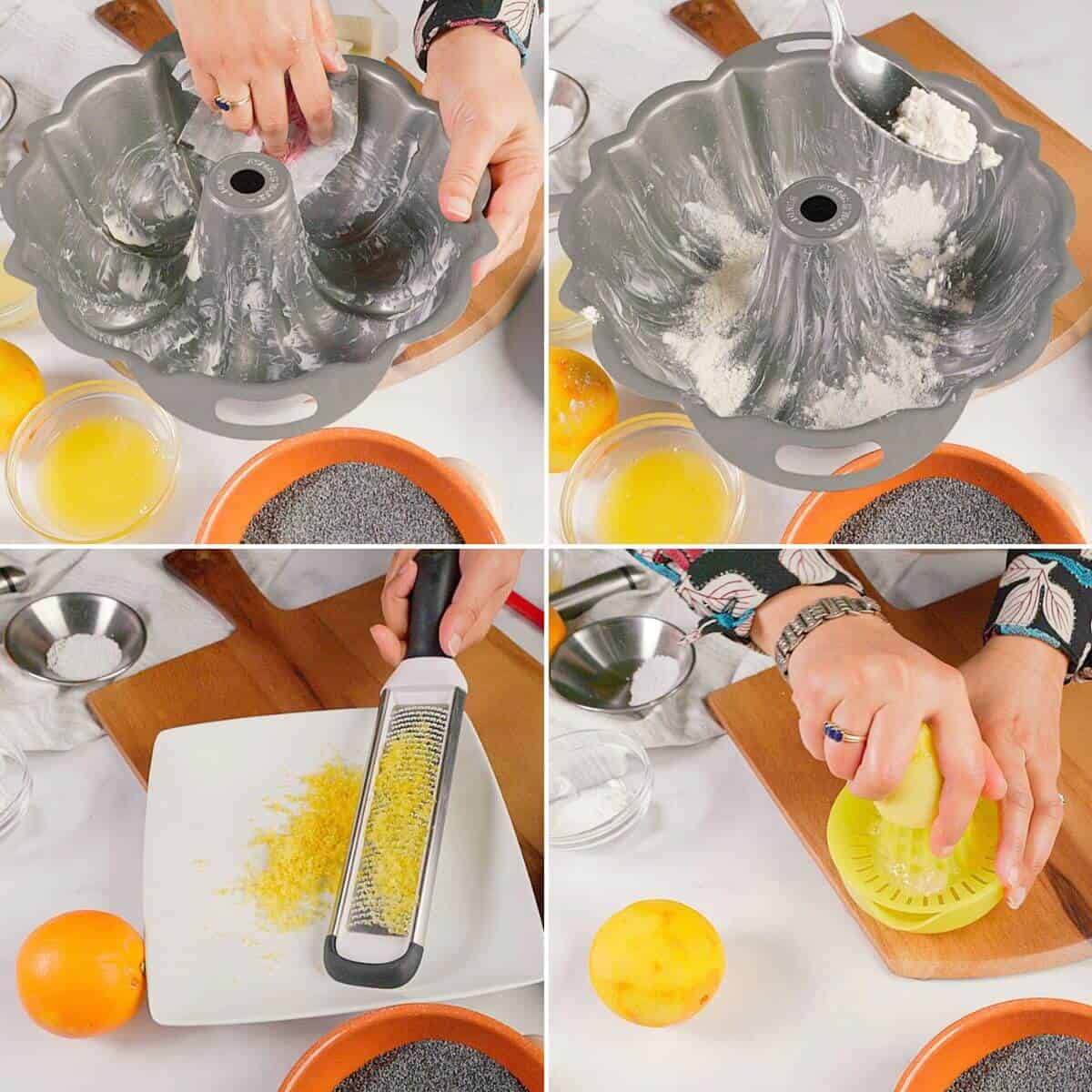 Prepare the baking pan, citrus zest and juice.