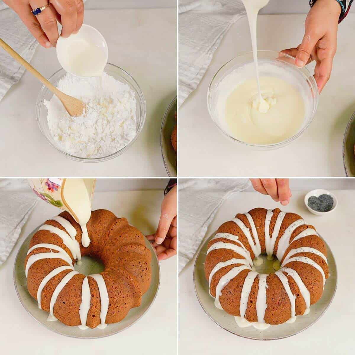 Making glaze to drizzle on the cake.