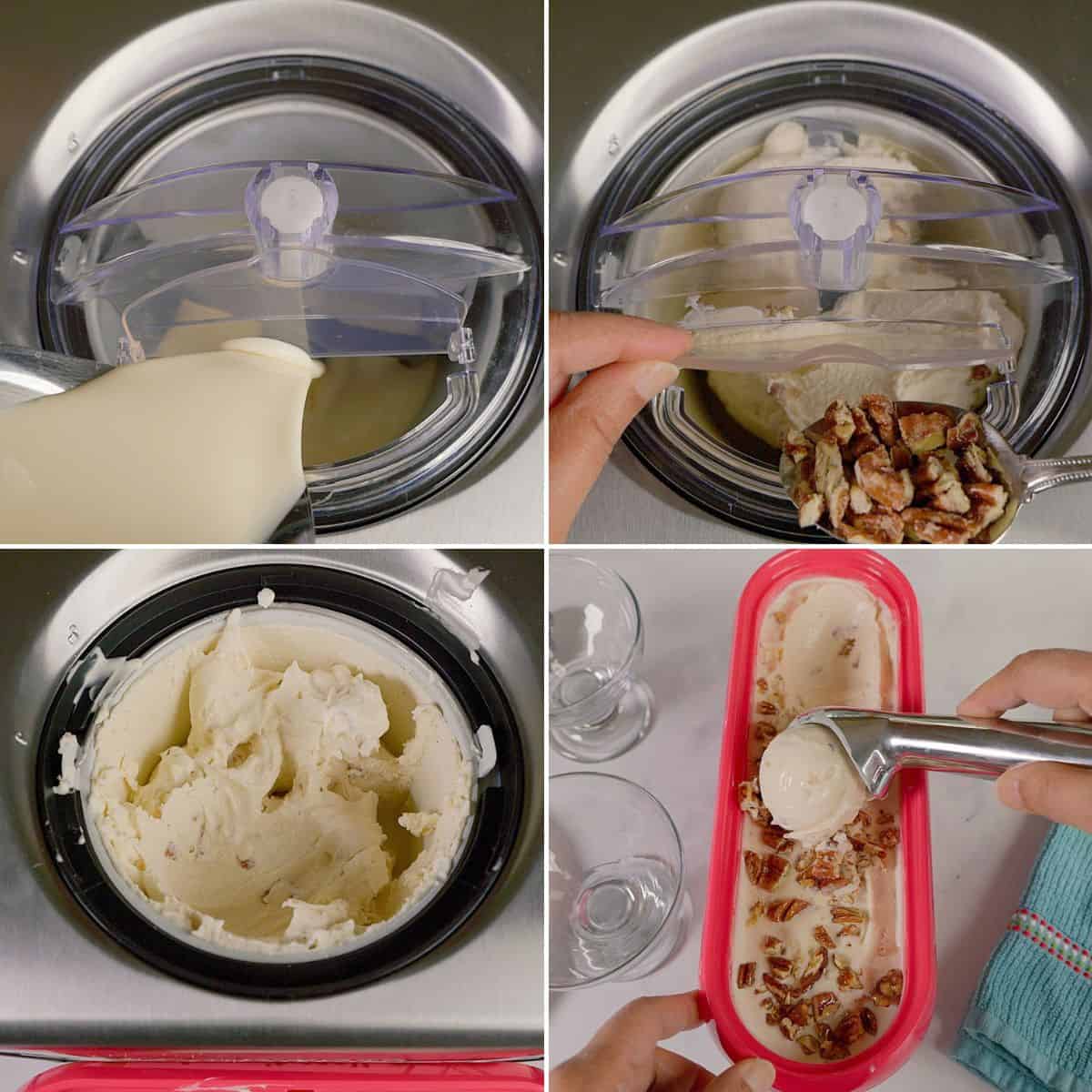 Making the ice cream and adding nuts.