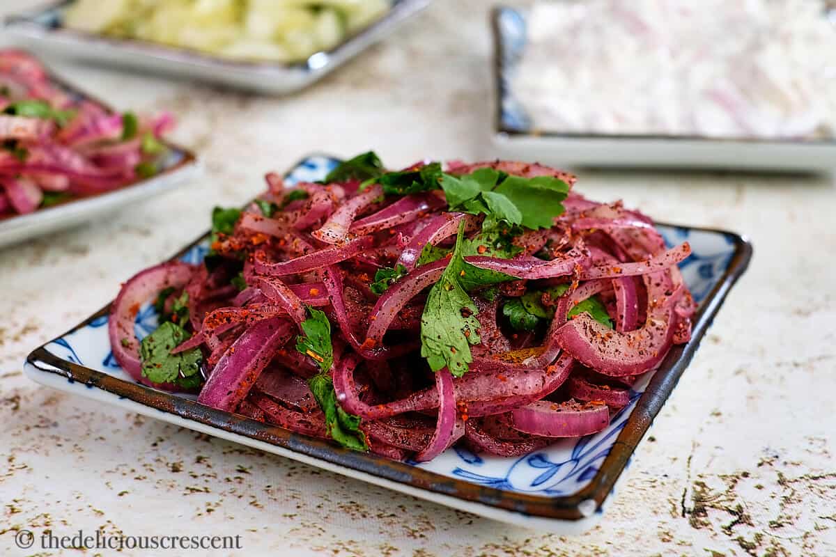 Turkish sumac onions served on the table.