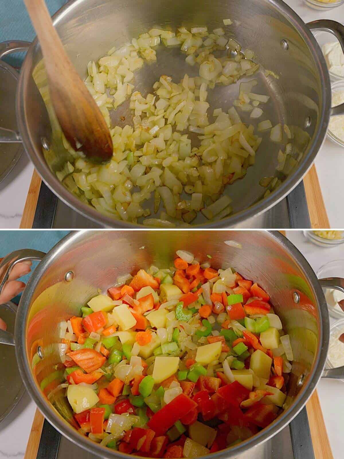 Cooking vegetables until soft.