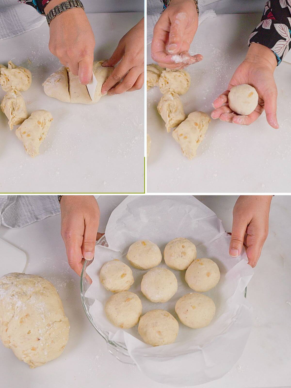 Shaping the rolls.