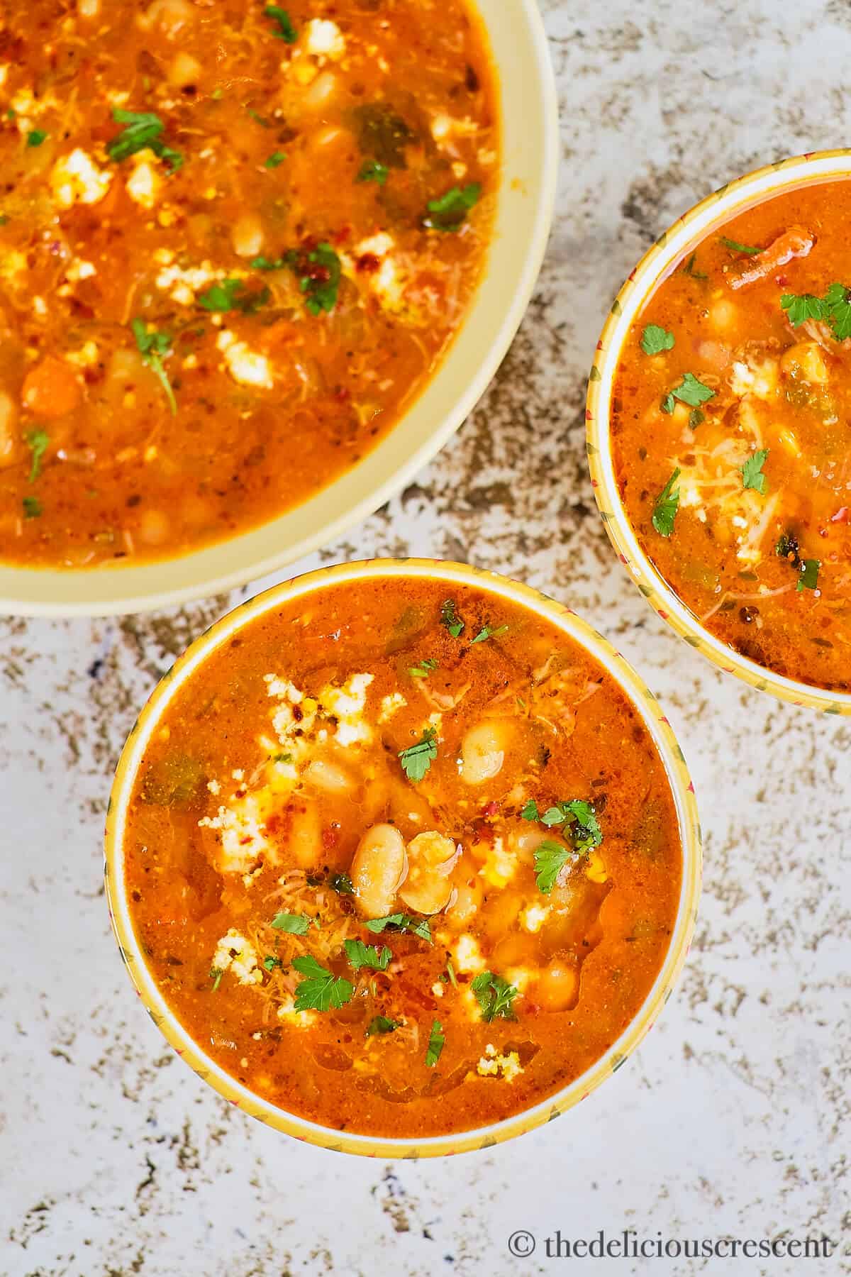 White bean soup served on the table.