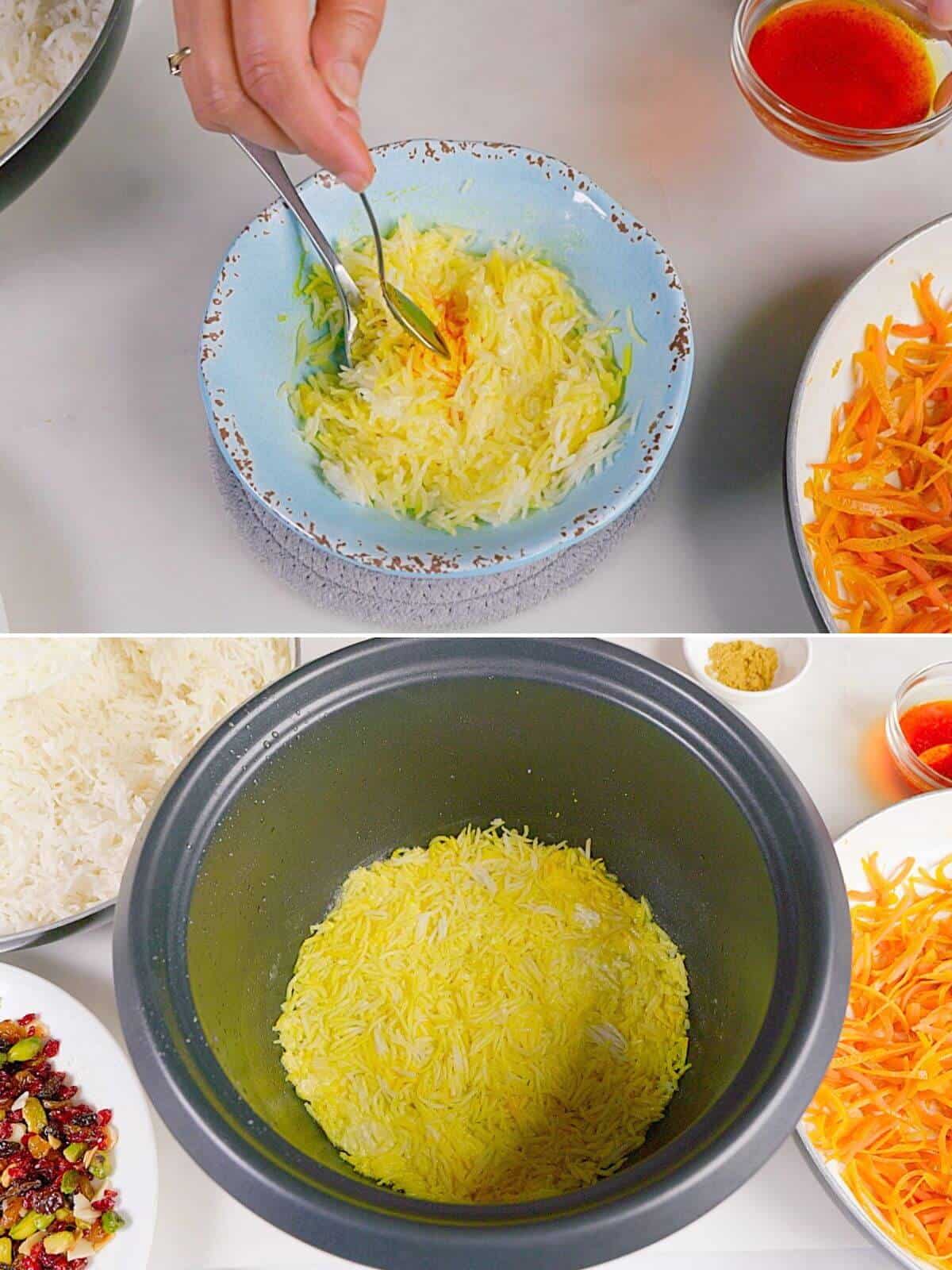 Making the rice crust layer.